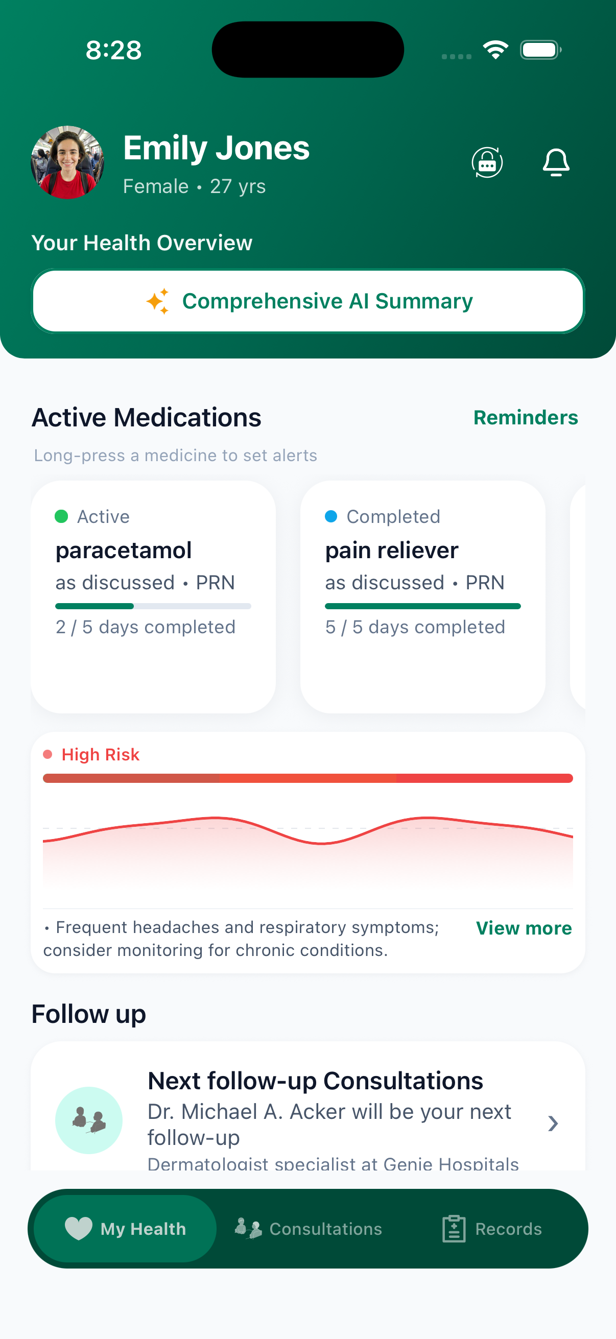Patient app — health overview